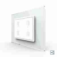 Intrerupator cvadruplu cap scara / cap cruce cu touch Livolo cu rama din sticla, standard Italian - Serie noua, alb