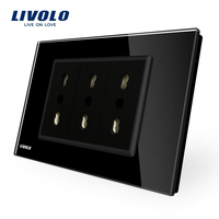 Priza tripla italiana Livolo cu rama din sticla - standard italian, negru