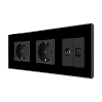 Priza Dubla Schuko + TV + Internet cu Rama Din Sticla LUXION, negru