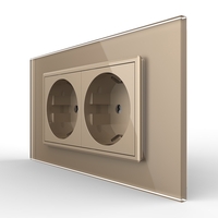 Priza dubla Livolo cu rama din sticla 4M, standard Italian, Serie noua, auriu