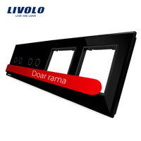 Panou 2 intrerupatoare duble cu touch si 2 prize LIVOLO din sticla, negru