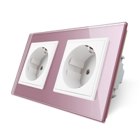 Priza dubla Livolo cu rama din sticla, roz