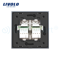 Priza dubla Telefon Livolo cu rama din sticla, gri