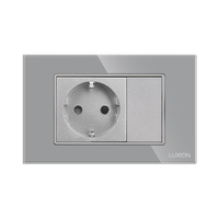 Priza Simpla si 1 Tasta Falsa cu Rama din Sticla LUXION, Standard Italian, 3M, gri