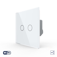 Intrerupator Dublu Cap Scara / Cruce Wi-Fi cu Touch LIVOLO din Sticla - Serie Noua, alb
