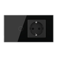 Intrerupator Simplu + Priza LIVOLO cu Rama Din Sticla, Standard Italian, 4M, negru