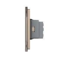 Intrerupator Simplu + 2 Prize LIVOLO cu Rama Din Sticla, Standard Italian, 6M, auriu