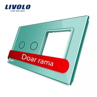 Panou intrerupator dublu cu touch + priza simpla Livolo din sticla, verde