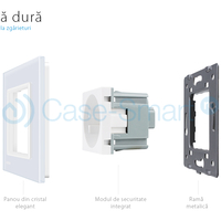Priza simpla Livolo cu rama din sticla, alb