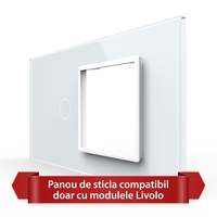 Panou Intrerupator Simplu cu Priza LIVOLO din Sticla, Standard Italian - 4M, alb