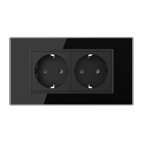 Priza dubla Livolo cu rama din sticla 4M, standard Italian, Serie noua, negru