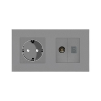 Priza Schuko + TV + Internet cu Rama Din Sticla LUXION, gri