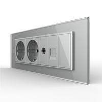 Priza Tripla cu Blank Livolo cu Rama din Sticla 2 Prize Schuko+TV/internet, Standard Italian - Serie Noua, gri