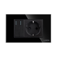 Intrerupator Dublu Cap Scara + Priza cu Rama din Sticla LUXION, Standard Italian, 3M, negru