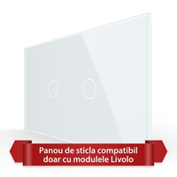 Panou Intrerupator Simplu + Simplu cu Touch LIVOLO din Sticla, Standard Italian - 4M, alb