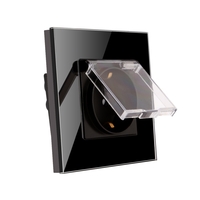 Priza Simpla cu Capac de Protectie cu Rama din Sticla LUXION, negru