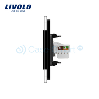 Priza dubla TV + priza internet Livolo cu rama din sticla, negru