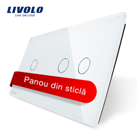 Panou intrerupator simplu+dublu cu touch Livolo din sticla, alb