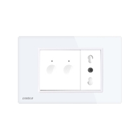 Intrerupator dublu + priza Livolo cu rama din sticla, Standard italian, alb