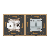 Priza dubla Livolo cu rama din sticla 1 priza Schuko+TV/internet, auriu