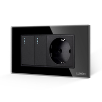 Intrerupator Dublu + Priza cu Rama din Sticla LUXION, Standard Italian, 4M, negru