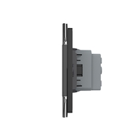 Intrerupator Simplu Cap Scara / Cruce + Priza LIVOLO cu Rama Din Sticla, Standard Italian, 4M, negru