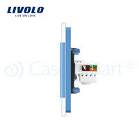 Priza dubla Telefon + Priza internet Livolo cu rama din sticla, albastru