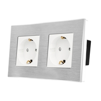 Priza Dubla LUXION cu rama din aluminiu, alb