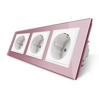 Priza tripla Livolo cu rama din sticla, roz