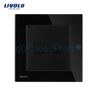 Priza dubla Telefon + Priza internet Livolo cu rama din sticla, negru