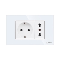 Priza Schuko + Universala Italiana cu Rama din Sticla LUXION, Standard Italian, 3M, alb