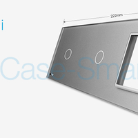 Panou 2 intrerupatoare simple cu touch si priza Livolo din sticla, gri