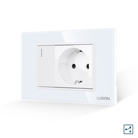Intrerupator Simplu Cap Scara + Priza cu Rama din Sticla LUXION, Standard Italian, 3M, alb
