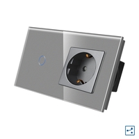 Intrerupator Simplu Cap Scara / Cruce + Priza cu Rama din Sticla LUXION, Serie A, gri