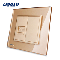 Priza internet Livolo cu rama din sticla, auriu