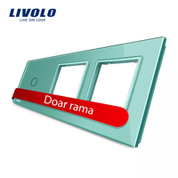Panou intrerupator simplu cu touch si 2 prize Livolo din sticla, verde