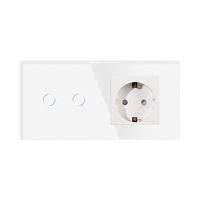 Intrerupator Dublu Cap Scara / Cruce + Priza cu Rama din Sticla LUXION, Serie A, alb