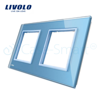 Rama priza dubla Livolo din sticla, albastru