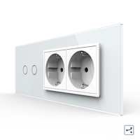 Intrerupator Dublu Cap Scara / Cruce + 2 Prize LIVOLO cu Rama Din Sticla, Standard Italian, 6M, alb