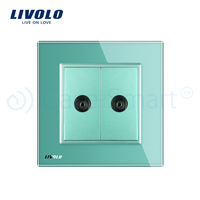 Priza dubla TV Livolo cu rama din sticla, verde