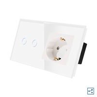 Intrerupator Dublu Cap Scara / Cruce + Priza cu Rama din Sticla LUXION, Serie A, alb