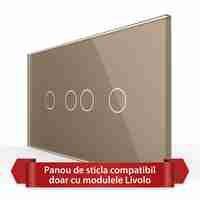 Panou Intrerupator Dublu + Dublu cu Touch LIVOLO din Sticla, Standard Italian - 4M, auriu