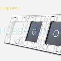 Panou 2 intrerupatoare simple cu touch si priza Livolo din sticla, alb