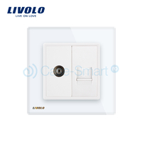 Priza dubla TV + priza internet Livolo cu rama din sticla, alb
