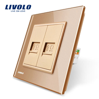 Priza dubla internet Livolo cu rama din sticla, auriu