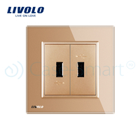 Priza dubla USB Livolo cu rama din sticla, auriu