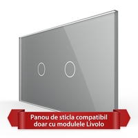 Panou Intrerupator Simplu + Simplu cu Touch LIVOLO din Sticla, Standard Italian - 4M, gri