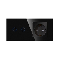 Intrerupator Dublu Cap Scara / Cruce + Priza cu Rama din Sticla LUXION, Serie A, negru