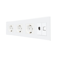 Priza Tripla Schuko + TV + Internet cu Rama Din Sticla LUXION, alb