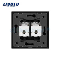 Priza dubla internet Livolo cu rama din sticla, negru